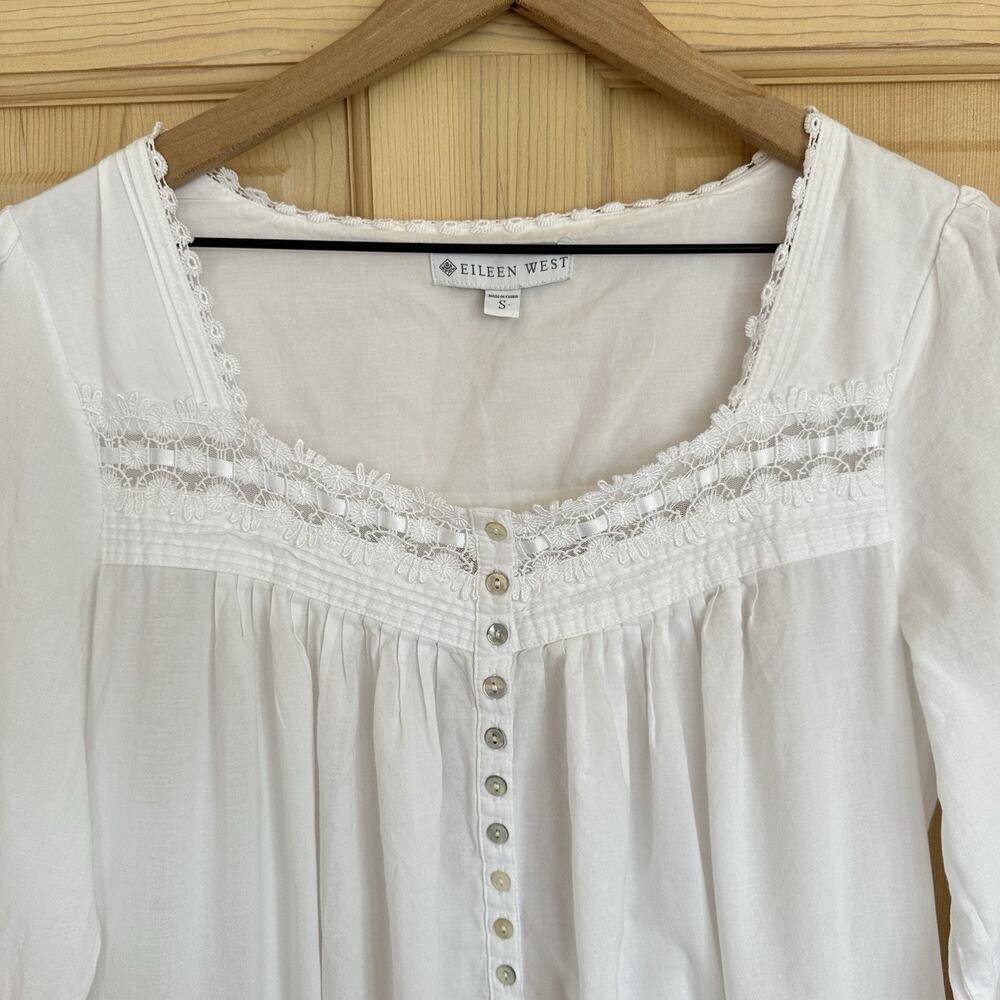 Eileen West 100% Cotton EMBROIDERED Long Ballet Nightgown S White Cottage Whimsy - Picture 3 of 11